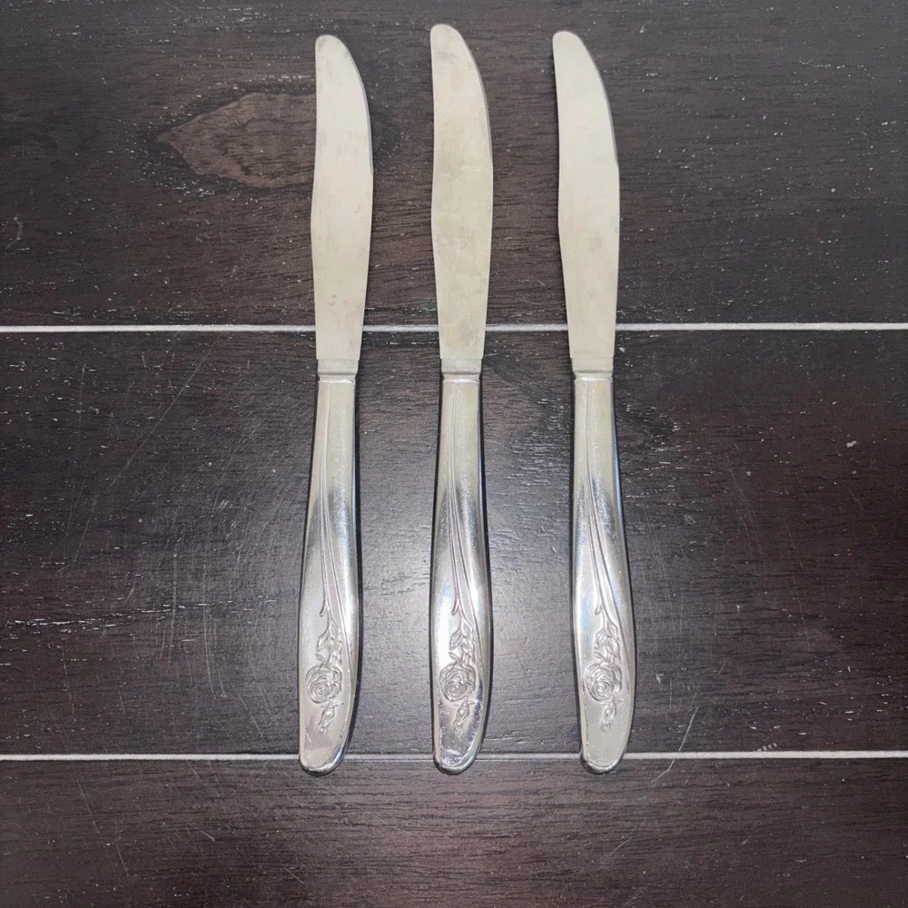 Vintage | Oneida | MY ROSE Pattern | Stainless Steel‎ Dinner Knives | Set of 3